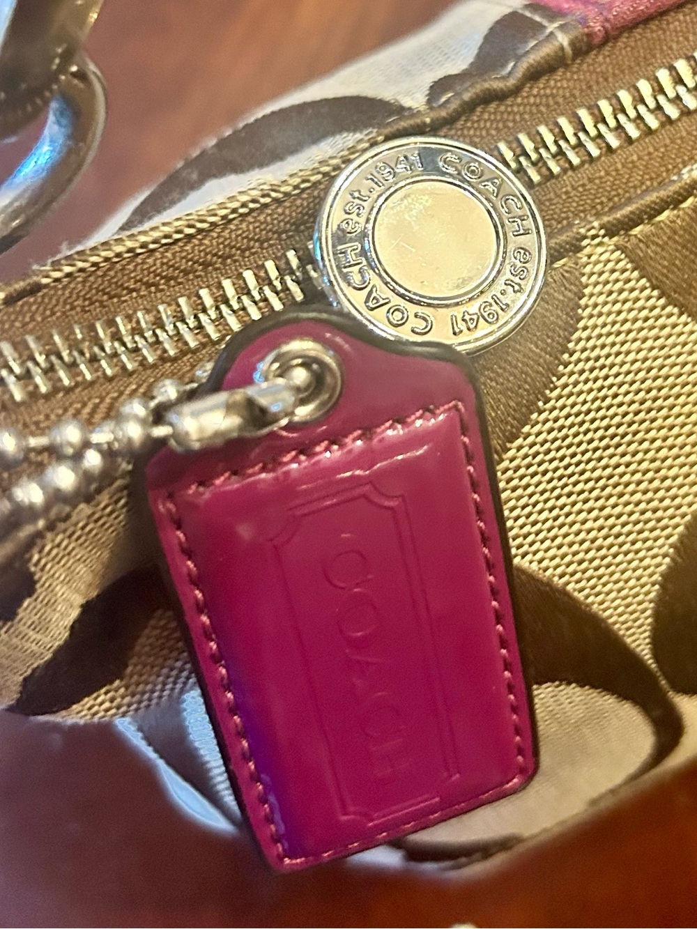 Coach Vintage Signature Canvas Shoulder Bag with Magenta Accents - Picture 11 of 16